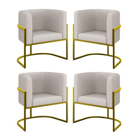 Kit 4 Cadeiras Poltrona Lua Corino Sala Quarto Gold Balaqui Cor:bege