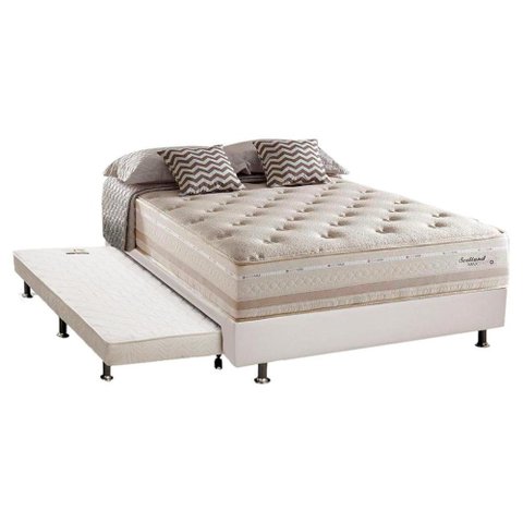 Cama Box c/Auxiliar Casal: Colchão Herval Maxspring Scotland + Base CRC Courano Branco(138x188)