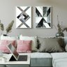Quadro Abstrato Geométrico Preto Cinza Cimento - Kit 2 telas - 60 x 40 cm - Branca - 1