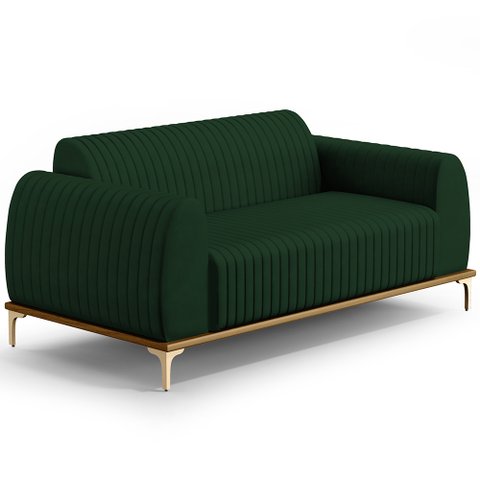 Sofá 3 Lugares para Sala de Estar Molino 210 Cm D02 Pés D'ouro Veludo Verde Musgo C-303 - Lyam