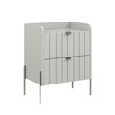 Ver imagem 3 de Mesa de Cabeceira Moderna Pequena com Gavetas Madeira Mdf Moriah 45cm Off White com Pés e Puxadores