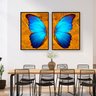 Quadro Borboleta Azul e Dourado Impacto - Kit 2 telas - 60 x 40 cm - Branca - 1