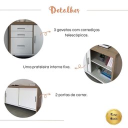 Balcão para Escritório Tamburato com Gavetas Ii | Artany:carvalho/branco - 7