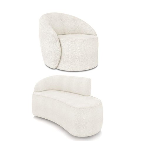 Sofá 2 Lugares Orgânico 140cm Morgan e Poltrona Lua Bouclê Off White D03 - D'Rossi