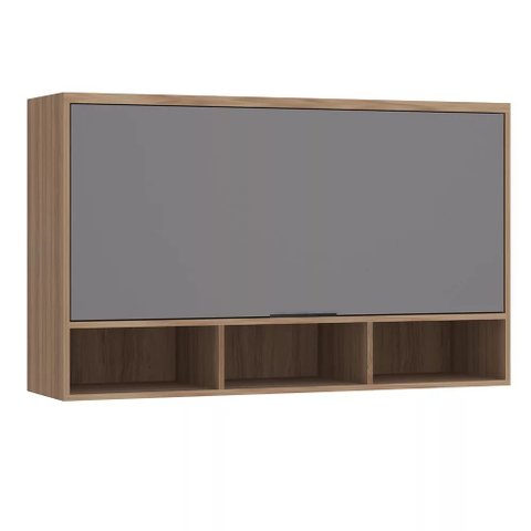 Armário Cozinha Aéreo Basculante 1 Porta 120 C/ Nichos - Módulo Cozinha Aspen - Luciane 0419:vanilla