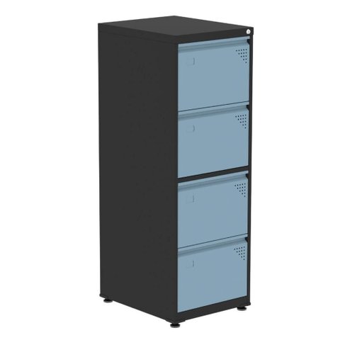 Armário de Arquivo Oficio 4 Gavetas Pandin 47cm (larg) Aço Preto C/ Frente Gaveta Azul Dali C/