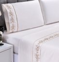 Ver imagem 2 de Jogo lençol Floral quarto casal king bordado 4 peças 2fronha: Palha com Caqui