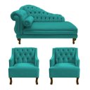 Ver imagem 1 de Divã Larissa 160 cm Direito de quem senta e 2 Poltronas Genesis Suede Azul Turquesa - LM DECOR