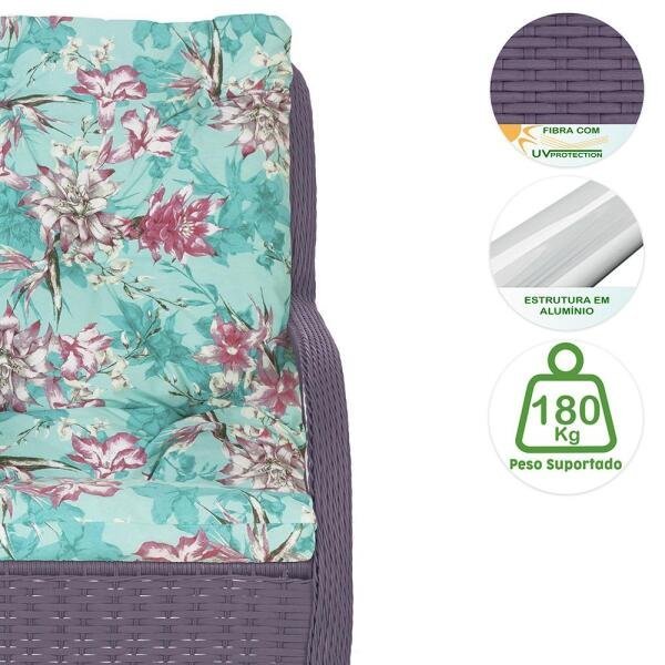 Poltrona Varanda Área Externa Jardim Alumínio Fibra Sintética 1Un Confort Roxo Estonado A22 - 3