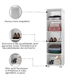 Armário e Sapateira Multiuso Marrie com Espelho 1 Porta Branco J&a Móveis - 4