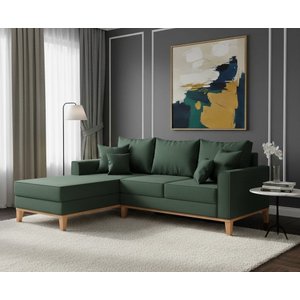 Sofá Beny com Chaise Esquerda, 3 Lugares, Estofado em Linho, Base em Madeira, 1,40x2,00m.