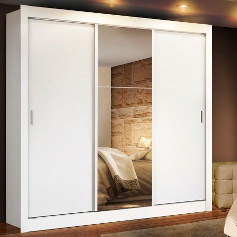 Guarda Roupa Casal Madesa Lyon 3 Portas de Correr com Espelho 2 Gavetas