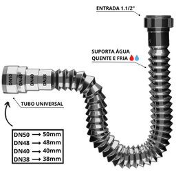 Sifão Sanfonado Universal 61cm Cromado | Astra | Kit C/ 5 Un - 3