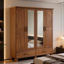 Ver imagem 6 de Guarda Roupa Solteiro Selena F06 4 Portas de Bater 2 Gavetas Madeira Maciça Castanho Lyam Decor