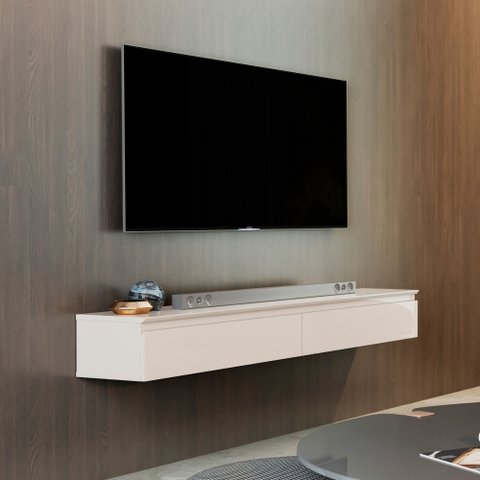Rack Suspenso para Painel ou Tv até 55 Polegadas 2 Gavetas Aspen Off White Edn