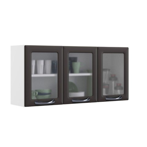 Armário Aéreo New Premium 120cm com 3 Portas com Vidro Grafite Itatiaia