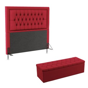 Kit Cabeceira Decorativa Para Cama Box Pegasus e Calçadeira Sagitarius 195 Para Cama King Sued Verme