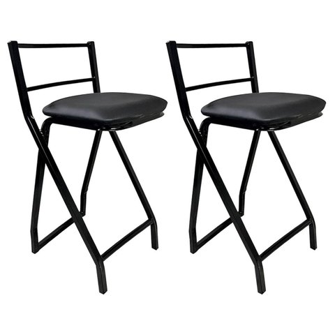 Kit 2 Banquetas Gourmet Alta Metal Estilo Industrial Assento Corino Preto