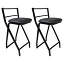 Ver imagem 1 de Kit 2 Banquetas Gourmet Alta Metal Estilo Industrial Assento Corino Preto