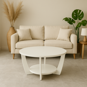 Mesa de Centro Sala de Estar Canadá com Base Clássica Curva Off White - Arkell