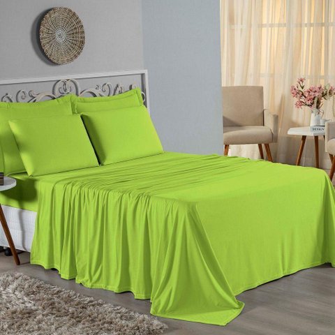 Jogo de Cama Casal Viúva Nobre 4 Peças Malha 100% Algodão - Pistache
