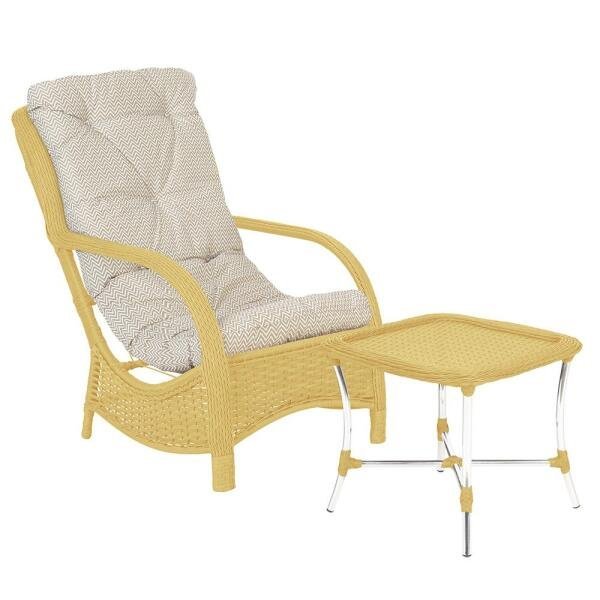 Conjunto Poltrona com Mesa Varanda Área Externa Jardim Alumínio Fibra Sintética Confort Amarelo - 1