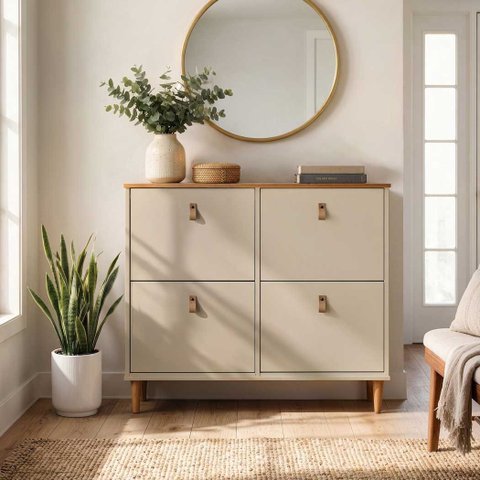 Sapateira Horizontal 24 Pares Madeira Fendi Cashmere 4 Portas Calçados 42 Mikka Idimex
