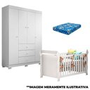 Ver imagem 1 de Berço Americano Lara e Guarda Roupa Duda 4 Portas Branco Brilho com Colchão – Phoenix Baby