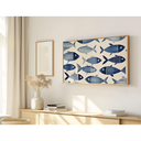 Ver imagem 1 de Quadro Decorativo N°49 105x60cm - Panorâmico Peixes Azul Escandinavo - Madeira Clara - Rollflex