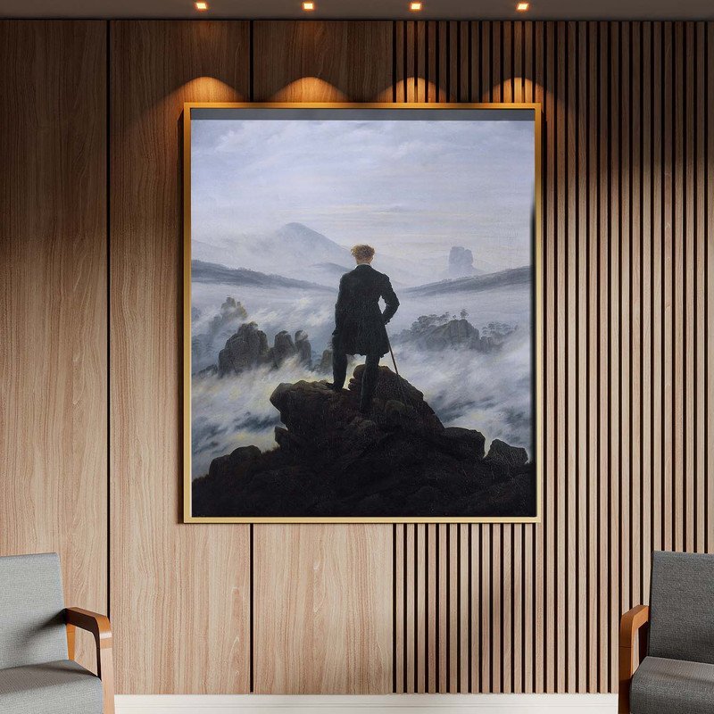 Quadro Decorativo Tela Canvas Conceito Caminhante sobre o Mar de Névoa - Caspar Friedrich com Moldur - 2