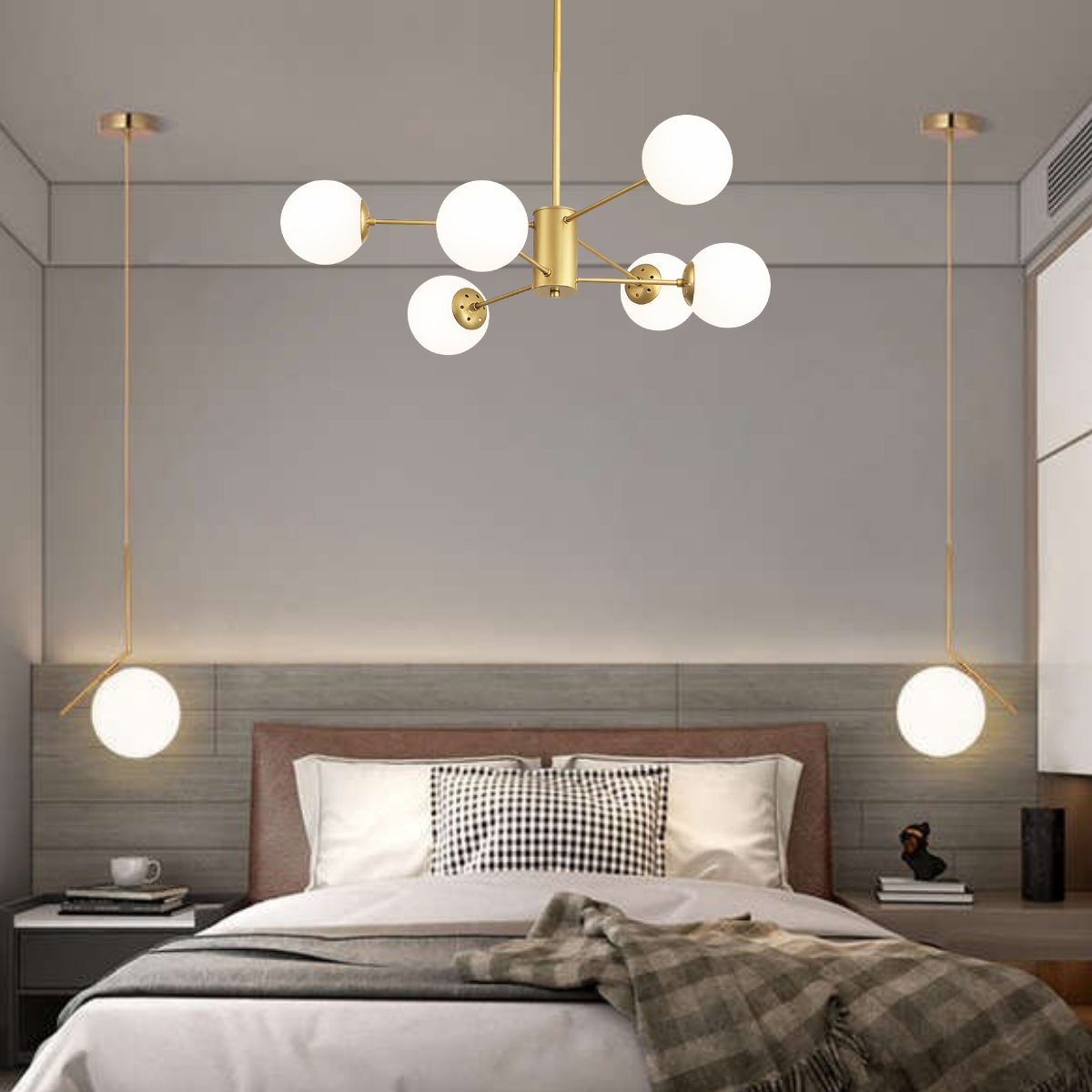 Ver imagem 2 de Lustre 6 Globos Vidro 12,5cm Jabuticaba Metal Dourado Luminária Teto Gimpo Kjdde-693-6