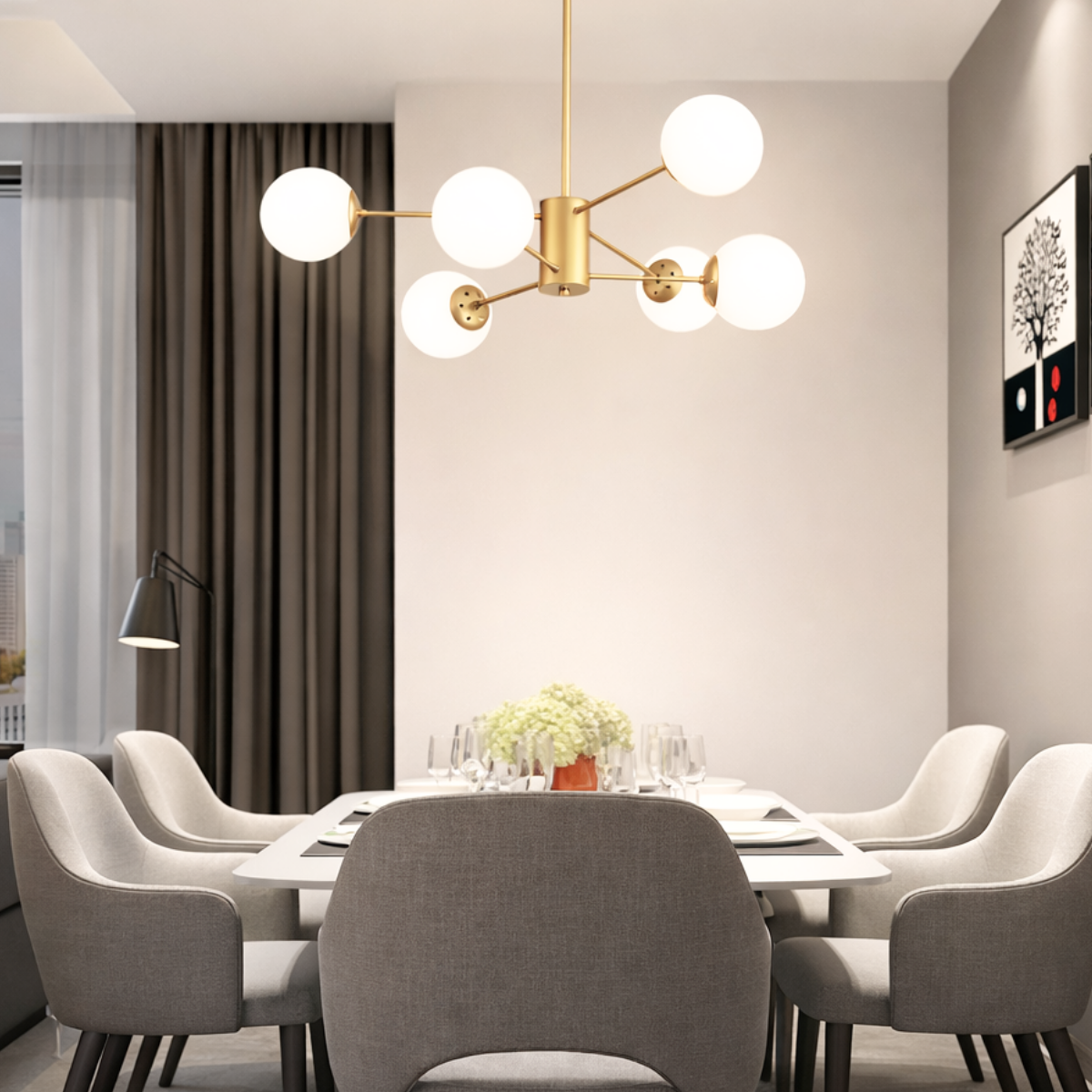 Ver imagem 3 de Lustre 6 Globos Vidro 12,5cm Jabuticaba Metal Dourado Luminária Teto Gimpo Kjdde-693-6