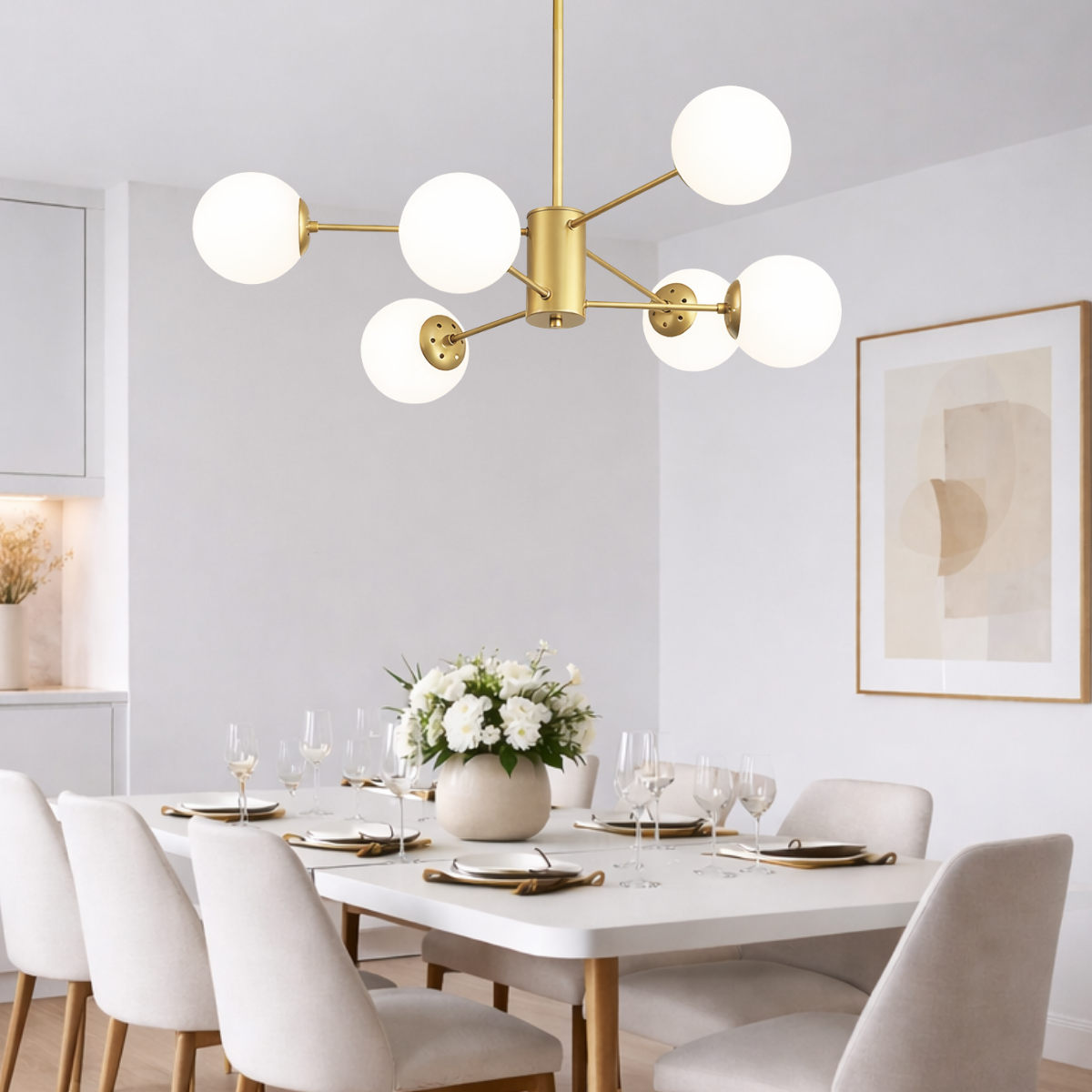 Lustre 6 Globos Vidro 12,5cm Jabuticaba Metal Dourado Luminária Teto Gimpo Kjdde-693-6