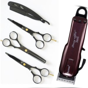 Kemei Km 2600 + Kit Tesouras de Cortes Profissional