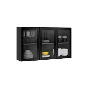 Armário Aéreo Alto c/Vidro Cozinhas Itatiaia Exclusive - 3 Portas - Grafite