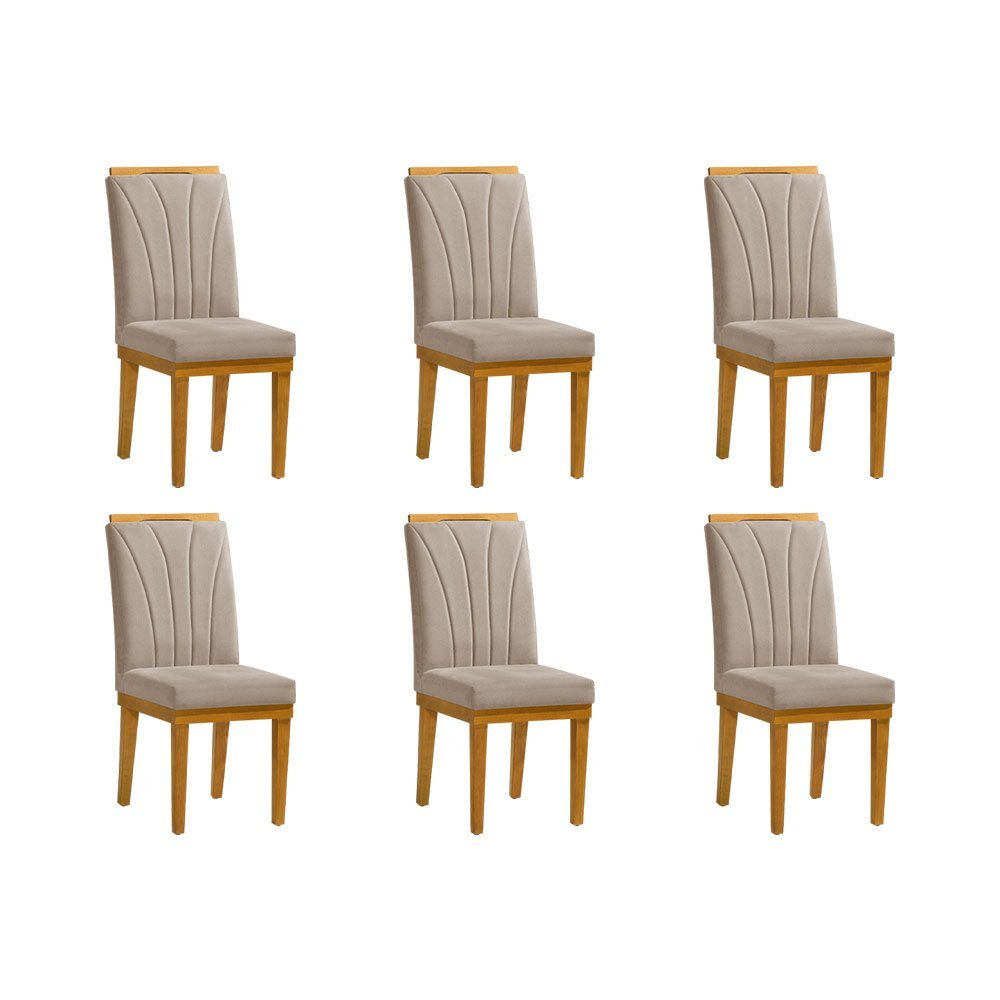 Kit 6 Cadeiras de Jantar Estofadas Desmontável Isabel 45cm X 100cm Suede Bege