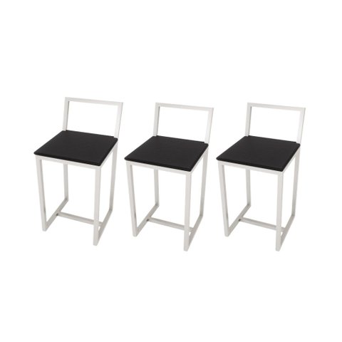 Kit 3 Banqueta Baixa Para Cozinha Industrial Assento Estofado White  