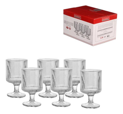 Jogo Conjunto 6 Taças de Vidro Graffiato Transparente para Água Vinho 215ml - 3