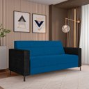 Ver imagem 2 de Sofá Living Decorativo Houston 2 Lugares 180cm Pés em Metal Veludo/ Pu Azul/ Preto G33 - Gran Belo