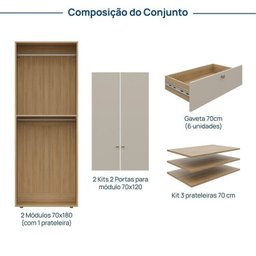 Guarda-roupa 2 Módulos 4 Portas 6 Prateleiras 6 Gavetas Frame Cabecasa madeiramadeira - 3