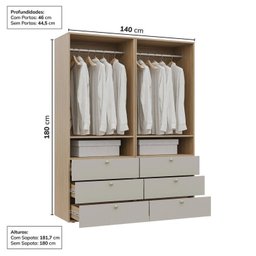 Guarda-roupa 2 Módulos 4 Portas 6 Prateleiras 6 Gavetas Frame Cabecasa madeiramadeira - 4