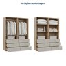 Guarda-Roupa 2 Módulos 4 Portas 6 Prateleiras 6 Gavetas Frame CabeCasa MadeiraOriginals - 12