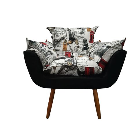 Poltrona Decorativa Opala Suede Composê Paris Vermelho Pés Madeira Ms Decor