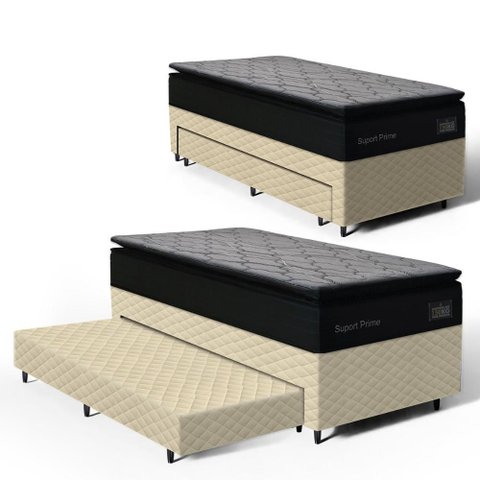 Cama Box com Colchão de Espuma D45 Pillow Top Suport Prime + Auxiliar de Espuma Unique Solteiro 88cm