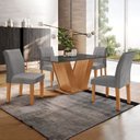 Ver imagem 1 de Conjunto Sala de Jantar Mesa 120x80cm Tampo MDF/Vidro com 4 Cadeiras Espanha Yescasa