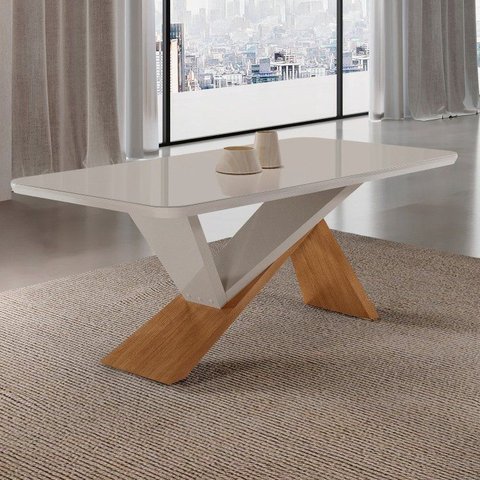 Mesa para Sala de Jantar Texas Tampo 180cm Canto Copo com Vidro Marrom