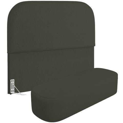 Cabeceira Cama Box Casal 160cm Lanna com Puff Recamier Doha W01 Linho Verde Musgo - Lyam Decor