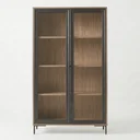 Ver imagem 2 de Estante Cristaleira Alta com 2 Portas de Vidro e 3 Prateleiras BH09 Marrom/Lâmina Mel/Preto