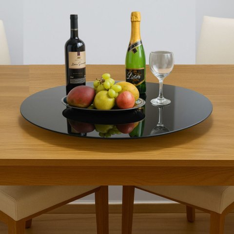 Centro Mesa Prato Giratório Vidro Temperado 70cm Resistente - Preto