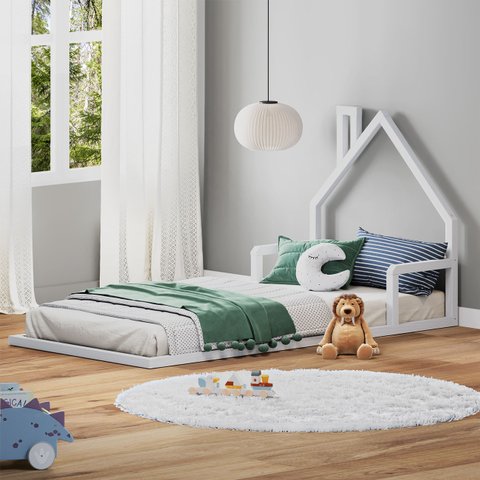 Cama Casinha Infantil Branco Madeira Montessoriana de Chão Eloa Idimex